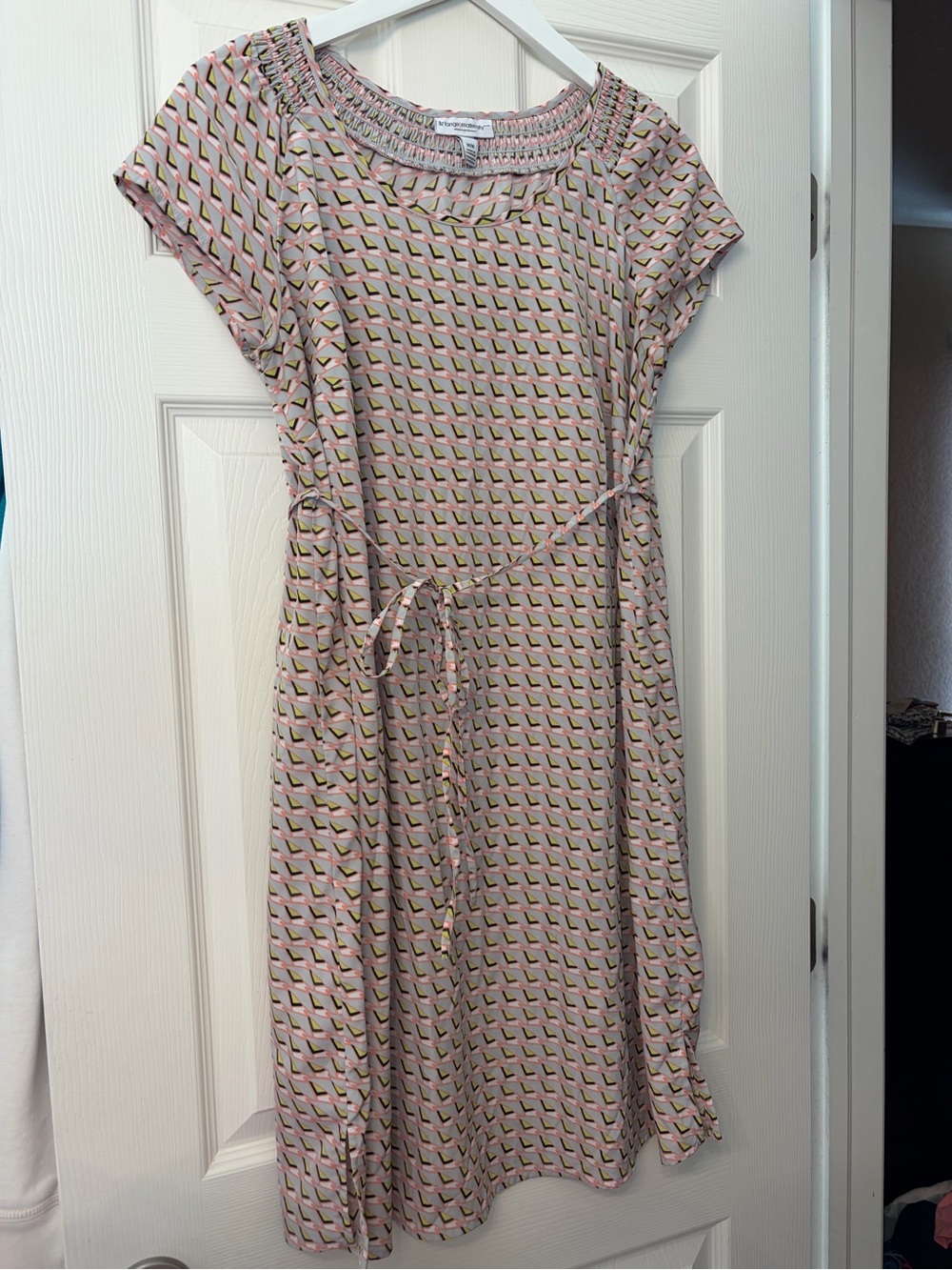 Liz Lange for Target Maternity Pink Printed Smocked-Neck Tie-Waist Midi Dress